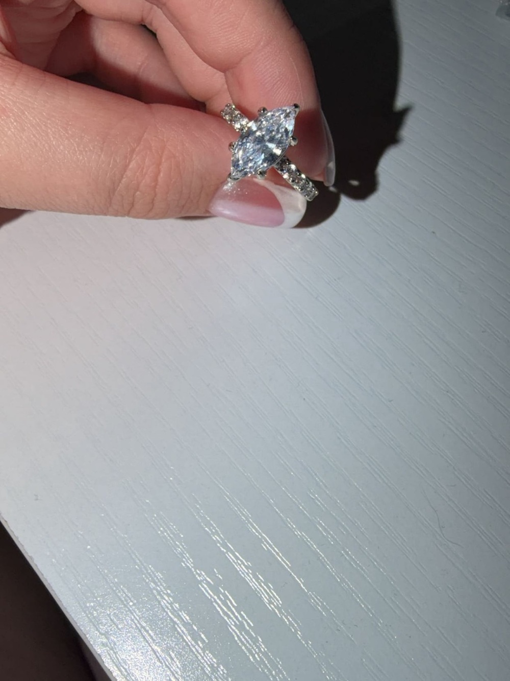 Marquise-Cut Silver Solitaire Ring with Clear Stone - Women Jewelry